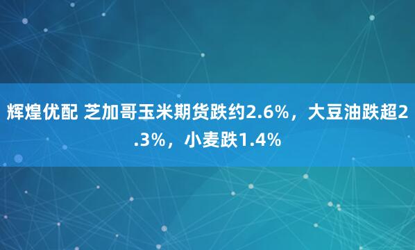 辉煌优配 芝加哥玉米期货跌约2.6%，大豆油跌超2.3%，小麦跌1.4%